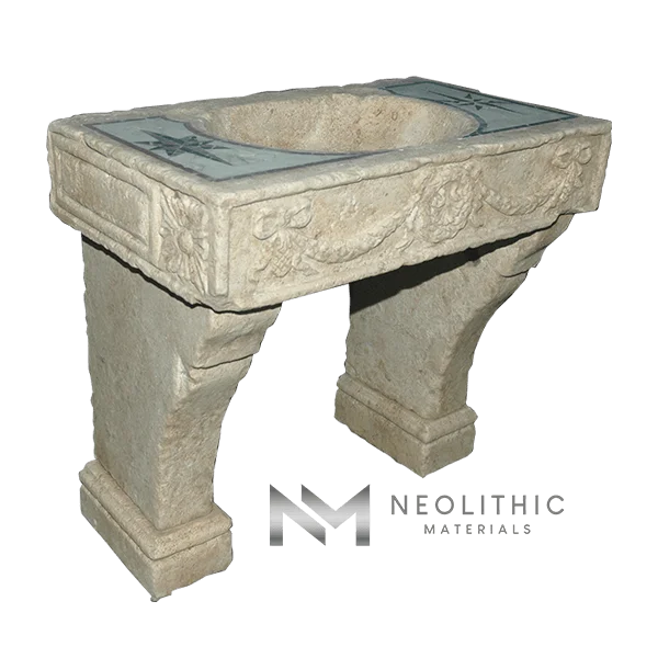 Limestone with Marble Inlay Sink - Image 1